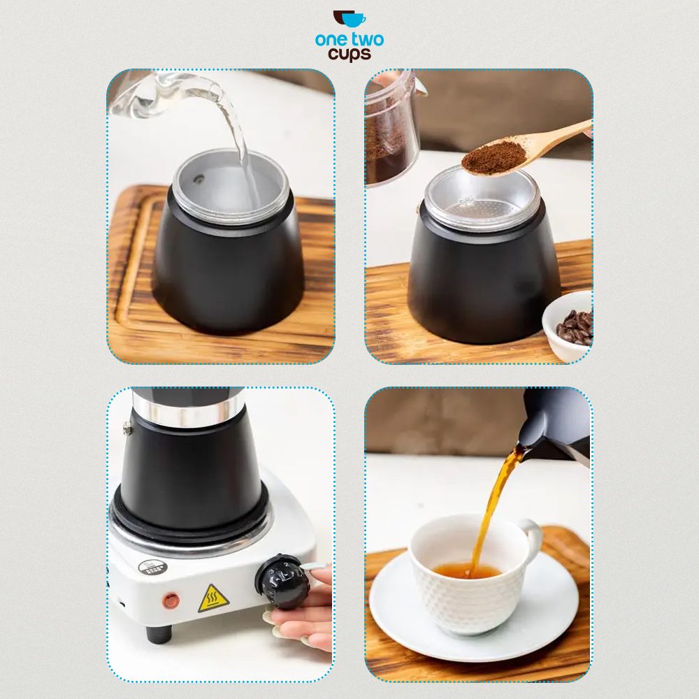 Moka Pot Octagon Hitam 150ml / 3cup PL315