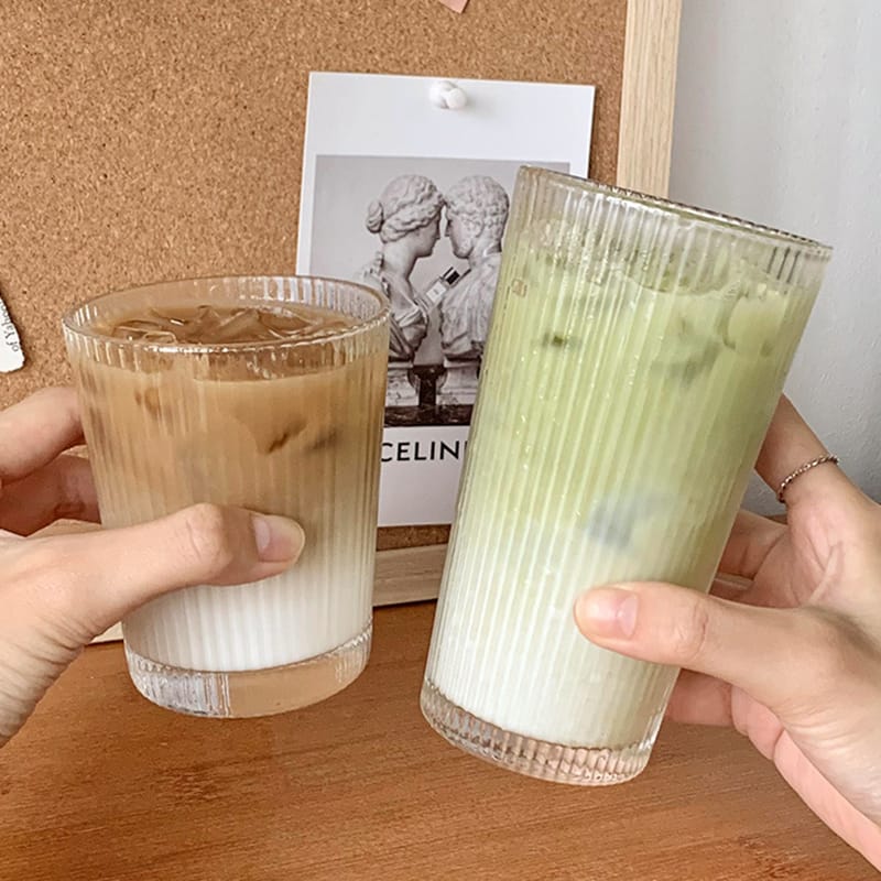 Gelas kaca aesthetic simple stripe 360ml