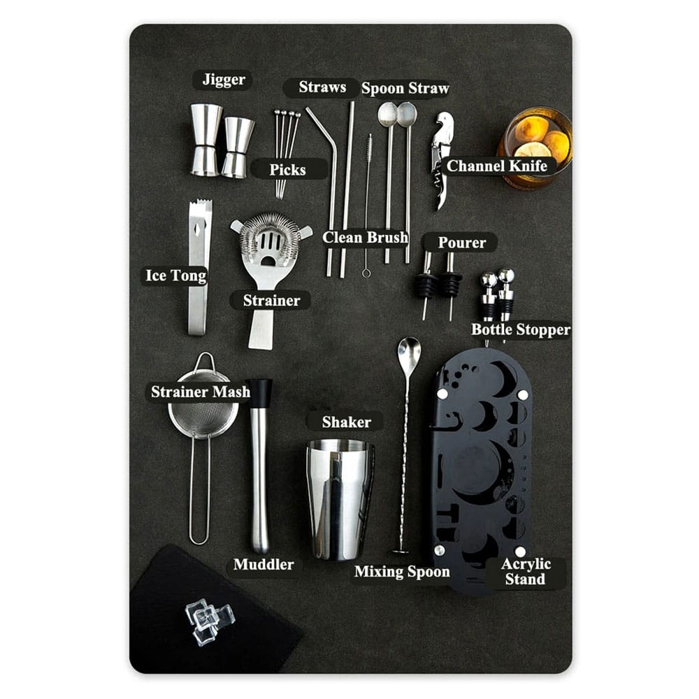Shaloly bartender set 23in1 cocktail boston shaker stainless