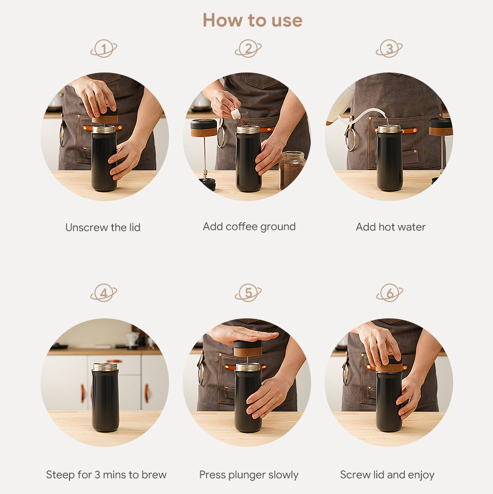 iCafilas French Press Travel Mug Portable Coffee Maker 320ml - F222