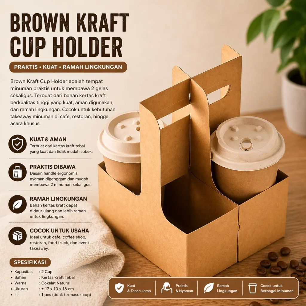 Brown Kraft Cup Holder Tray 4 Cup | Arfa Suppliers