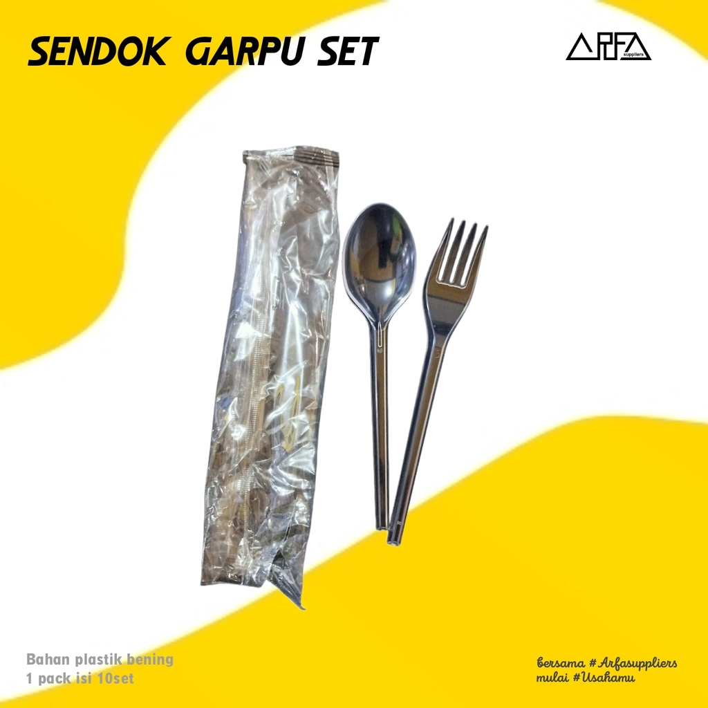 Sendok Garpu Makan Plastik Bening satu set