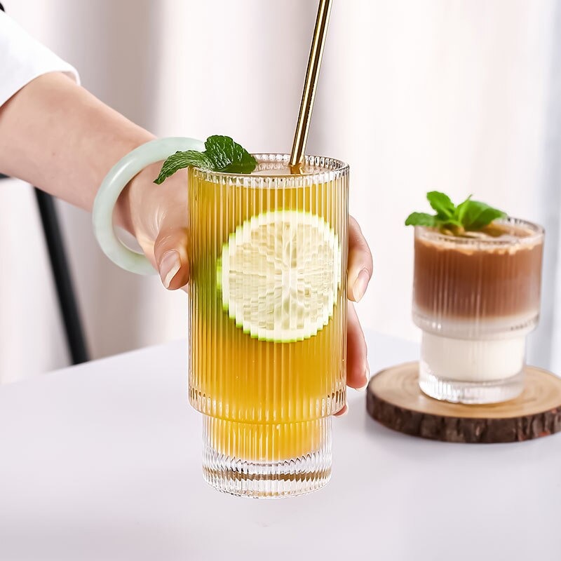 Gelas Tea Coffee Desain Stripe Origami Kemorela 310ml