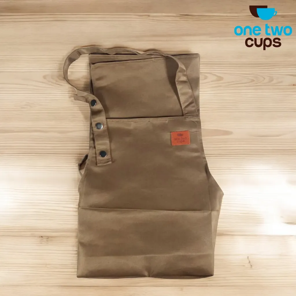 SP02 Khaki Apron Dapur Canvas Strap Kancing