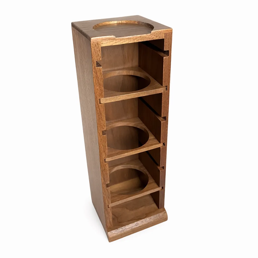 R58 Brown Portafilter Basket Organizer Walnut Storage Rack