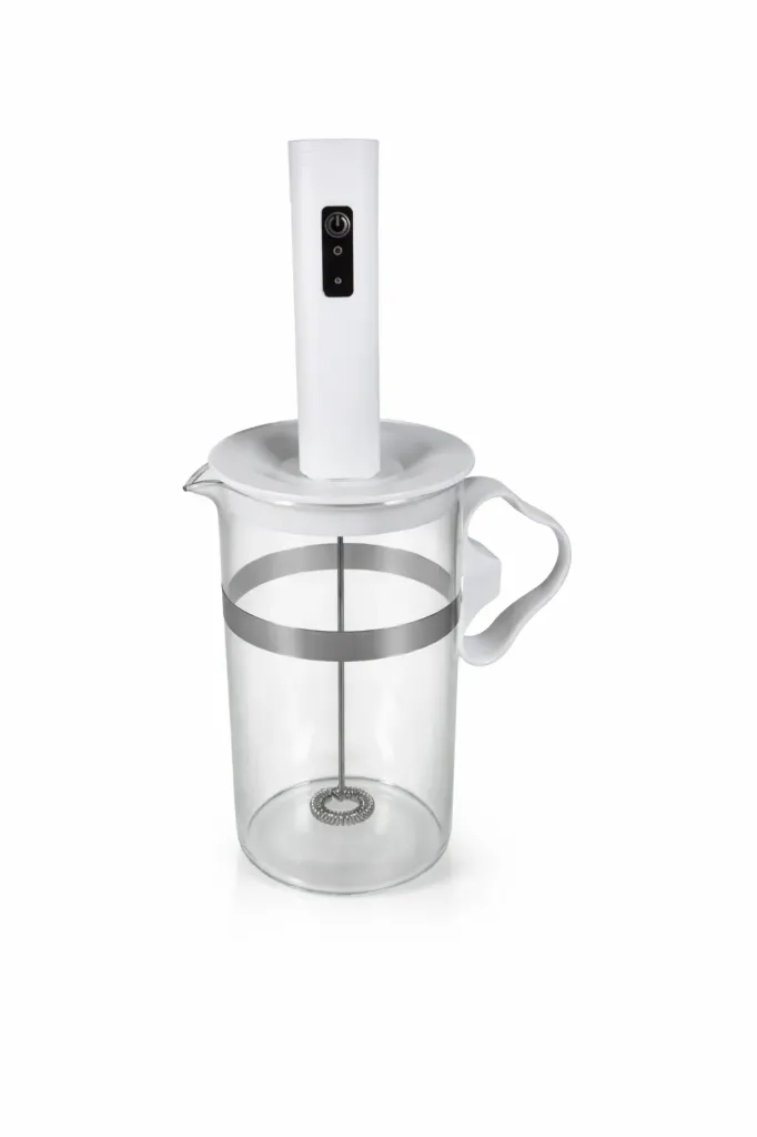 HMW25 White Hand Mixer Mini Pengocok Telur Milk Frother 400mAh with Glass
