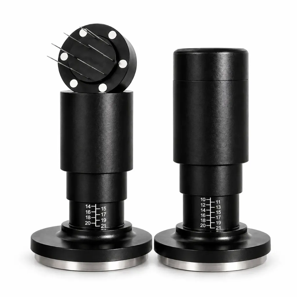 FEN60 51mm Black Tamper Kopi Espresso 2in1 Jarum Threaded Spring Loaded One Two Cups