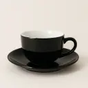 Cangkir Latte 220ml + Saucer – Keramik Hitam Estetik | Porcelain Tahan Panas