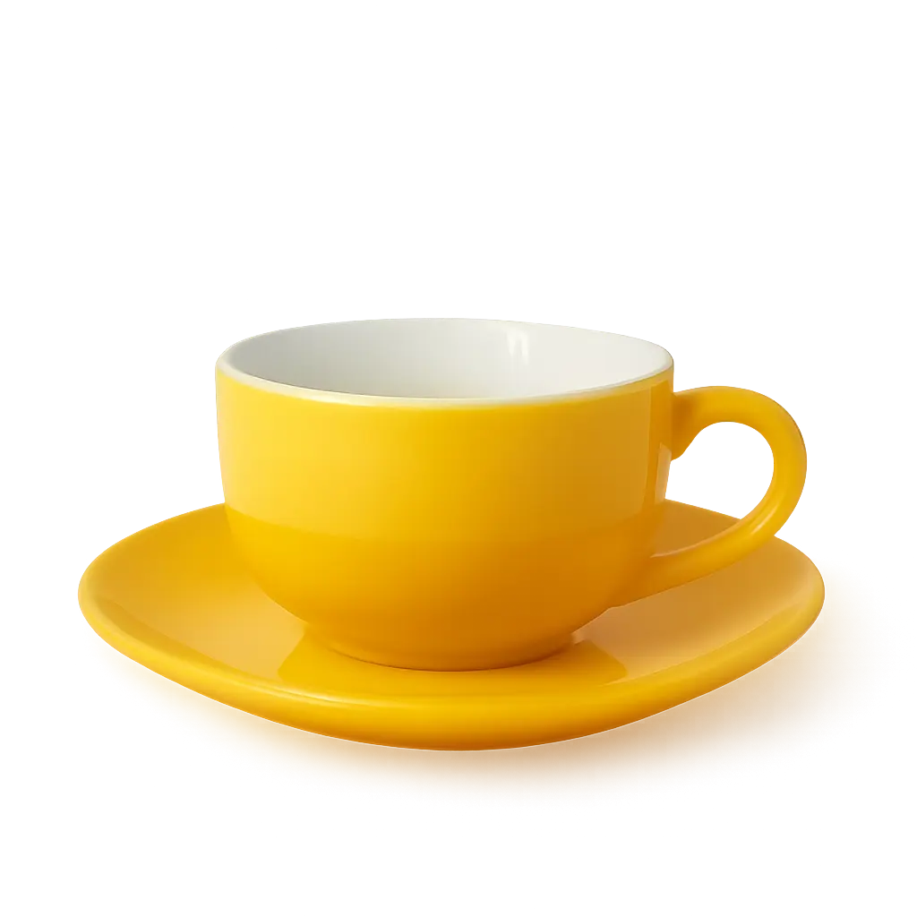 Cangkir Latte 220ml + Saucer – Keramik Kuning Estetik | Porcelain Tahan Panas