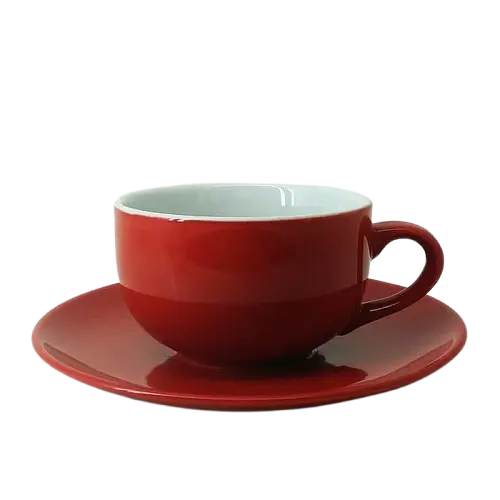 [PCGCL009] Cangkir Latte 220ml + Saucer Keramik Merah