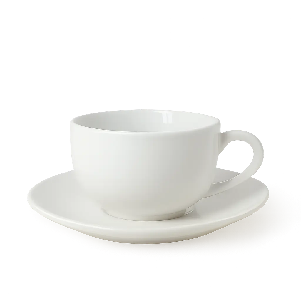 Cangkir Latte 220ml + Saucer – Keramik Putih Estetik | Porcelain Tahan Panas
