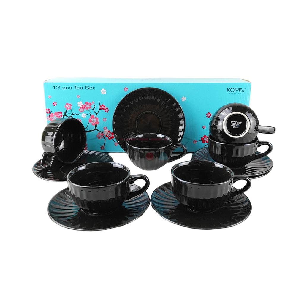 [PCGCL001-H] Cangkir Latte 220ml + Saucer Keramik Hitam Black Stripe