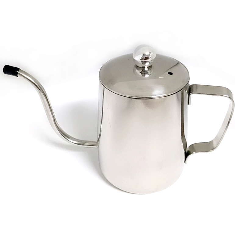 [PKTLG001-D] HS52 Silver 600ml Teko Leher Angsa Gooseneck Kettle + Tutup One Two Cups
