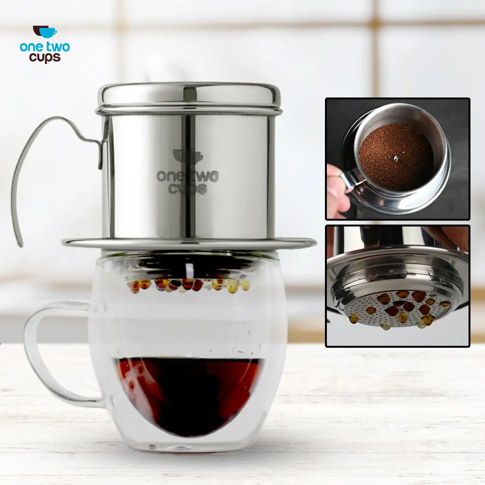 8QLC2 250ml Vietnam Drip Coffee Filter Pot Stainless One Two Cups