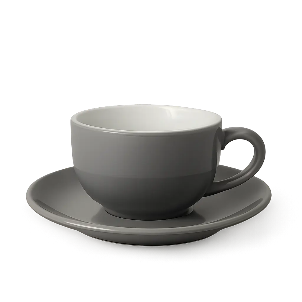 Cangkir Latte 220ml + Saucer Keramik Abu-Abu