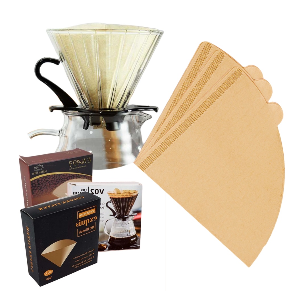 V02 100 Pcs Brown Paper Filter V60 2-4 Cups