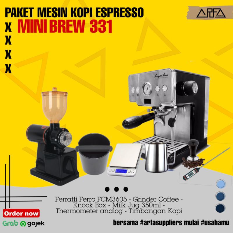 Paket Mesin Espresso Ferratti Ferro Mini Brew 331