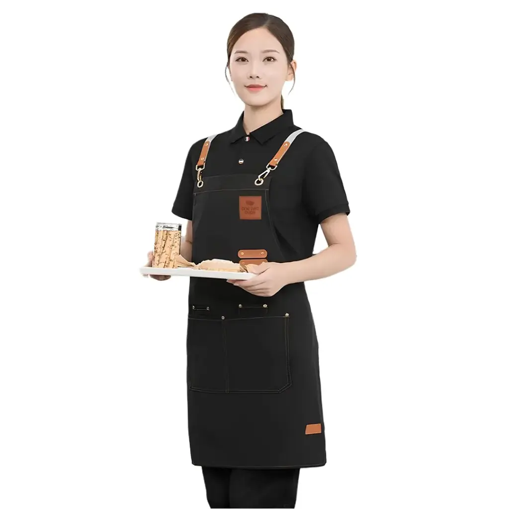 SP01 Celemek Masak Apron Barista Canvas Hitam One Two Cups