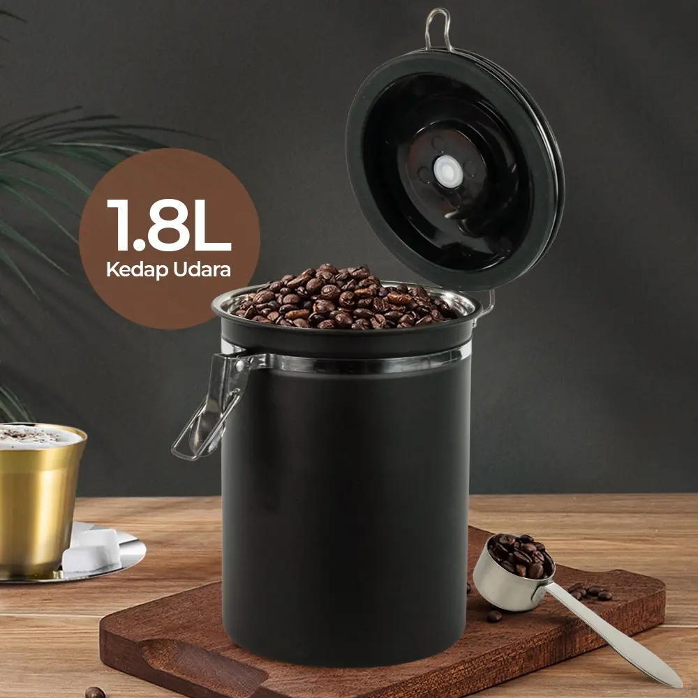 MSS19 Black LISM Toples Stainless Storage Jar 1.8L