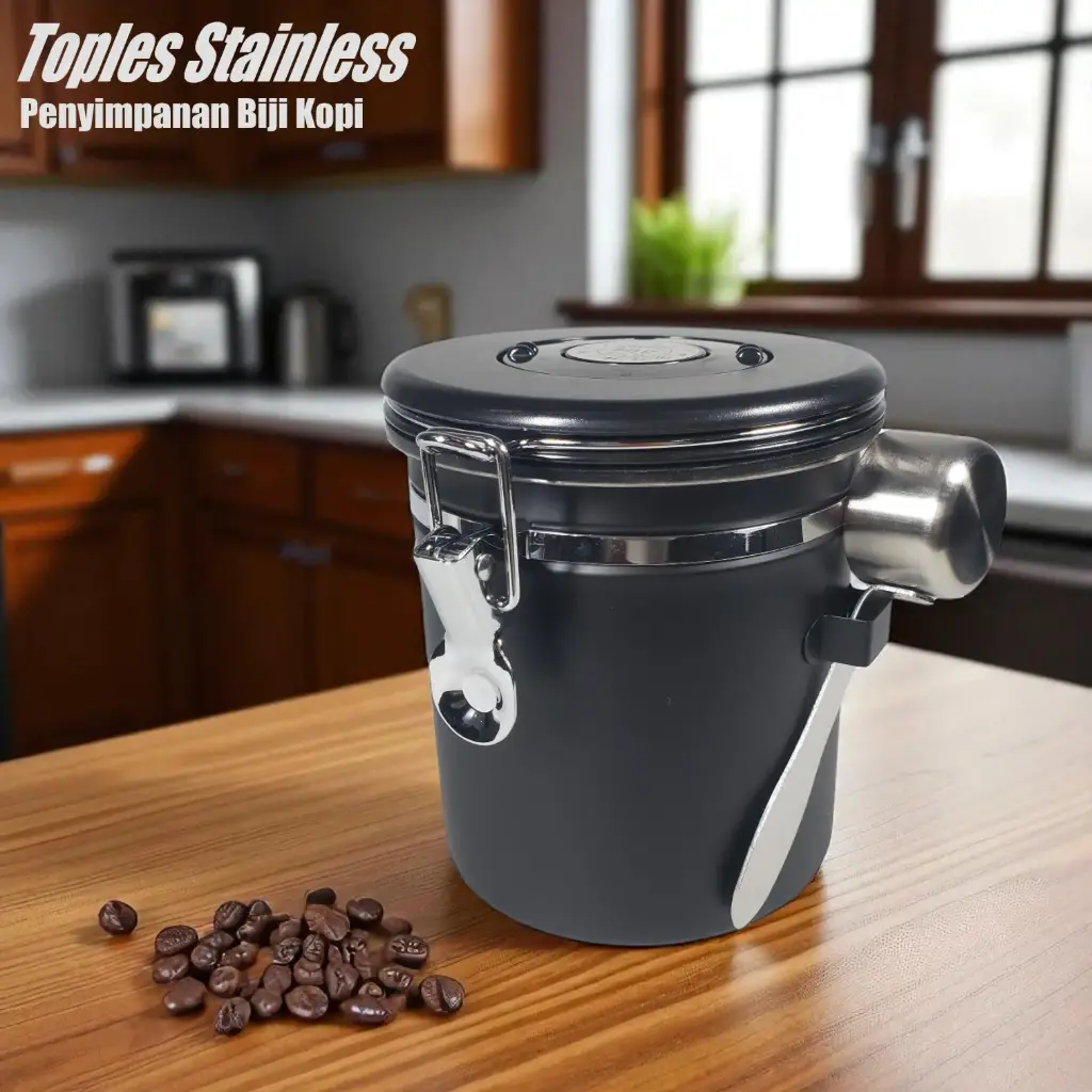 MSS19 Black Toples Stainless Storage Jar 1.5L One Two Cups