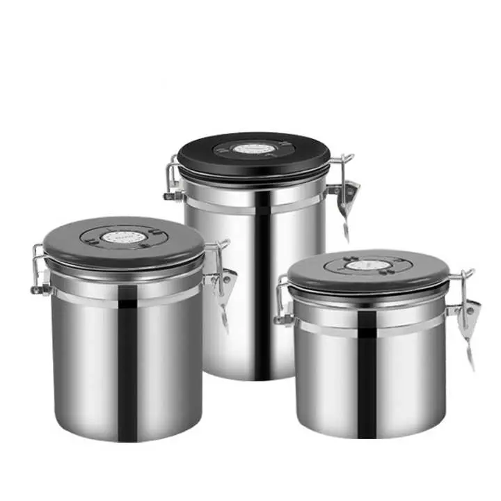 LISM Toples Stainless Penyimpanan Biji Kopi Rekam Tanggal Storage Jar 1.5L