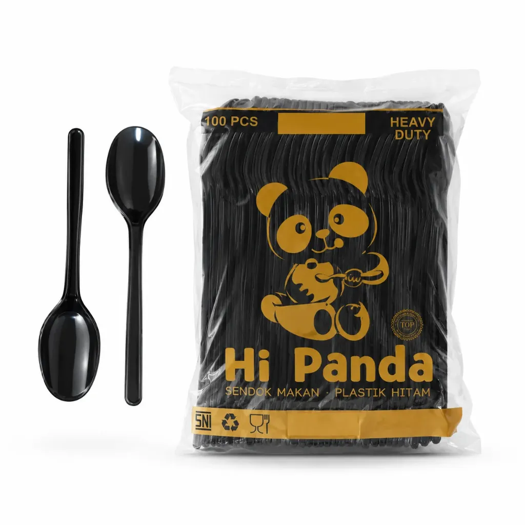 Hi Panda 100 Pcs Sendok Makan Plastik Hitam
