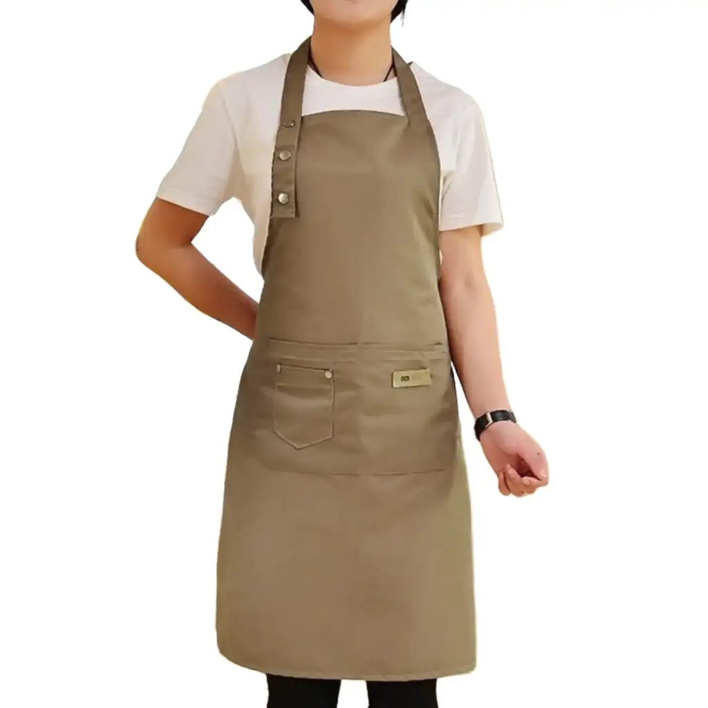AGD01 Olive Green Celemek Masak Apron Barista Canvas One Two Cups