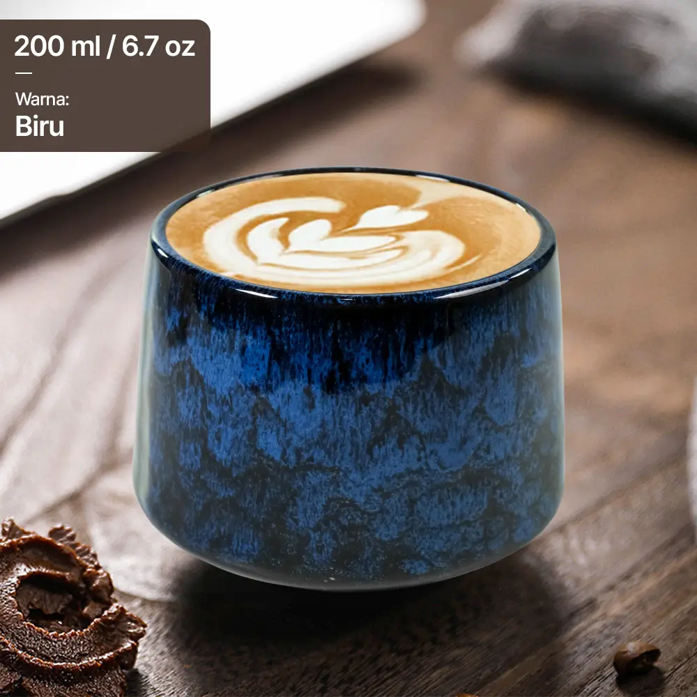 FB014 FLAMBE Blue Gelas Cafe Keramik Japanese Style