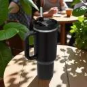 TLXT Black Tumbler Air Panas Dingin Straw Flask BPA Free 1.2L
