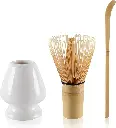 D31 Matcha Set 3in1 Chasen Bamboo Whisk Stand Chasaku One Two Cups