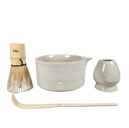 MYV16D Yellow Matcha Set 4in1 Chasen Whisk Chashaku Chawan One Two Cups