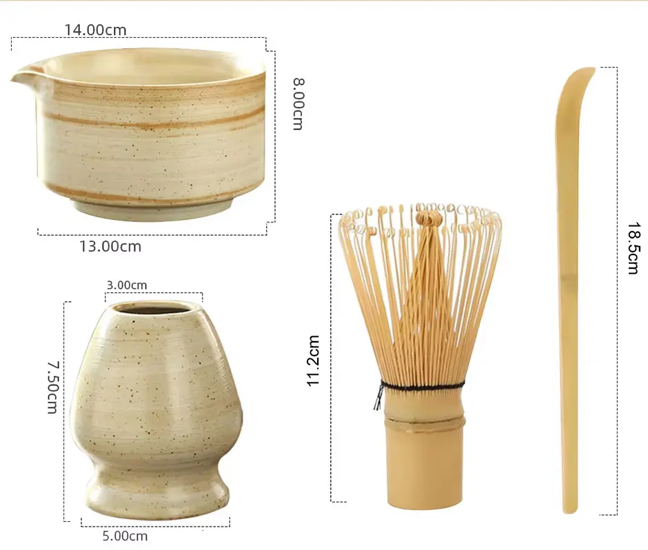 [MEMS004] MYV16D Yellow Matcha Set 4in1 Chasen Whisk Chashaku Chawan One Two Cups