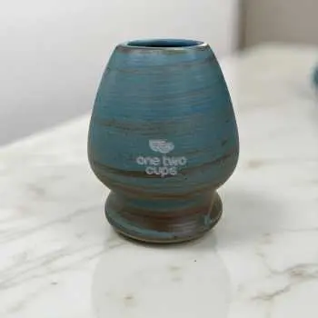 C10 Blue Ceramic Matcha Chasen Holder One Two Cups