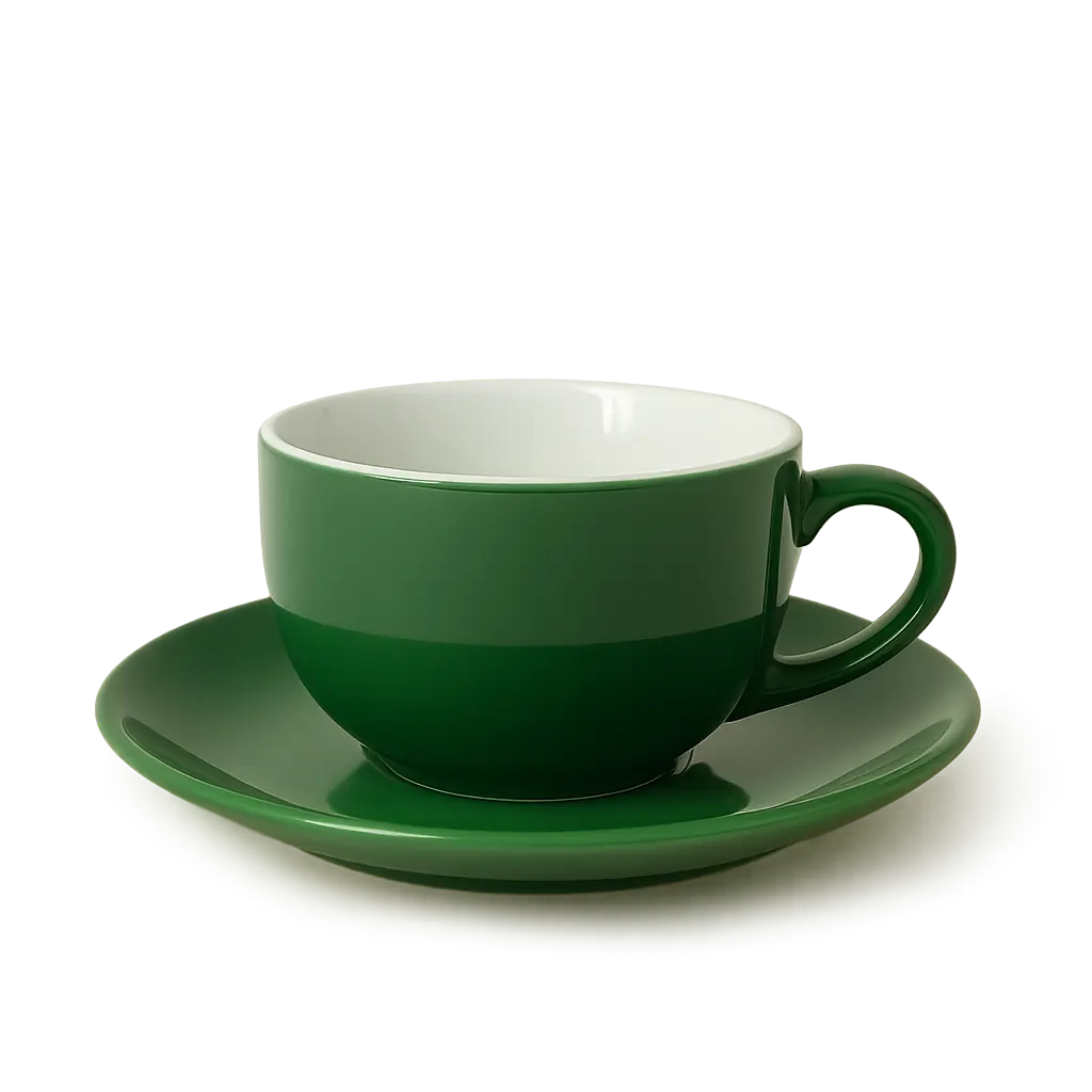 Cangkir Latte 220ml + Saucer – Keramik Hijau Estetik | Porcelain Tahan Panas
