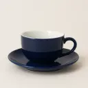 Cangkir Latte 220ml + Saucer – Keramik Biru Dongker Estetik | Porcelain Tahan Panas