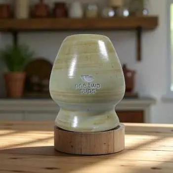 C10 Yellow Ceramic Matcha Chasen Holder One Two Cups
