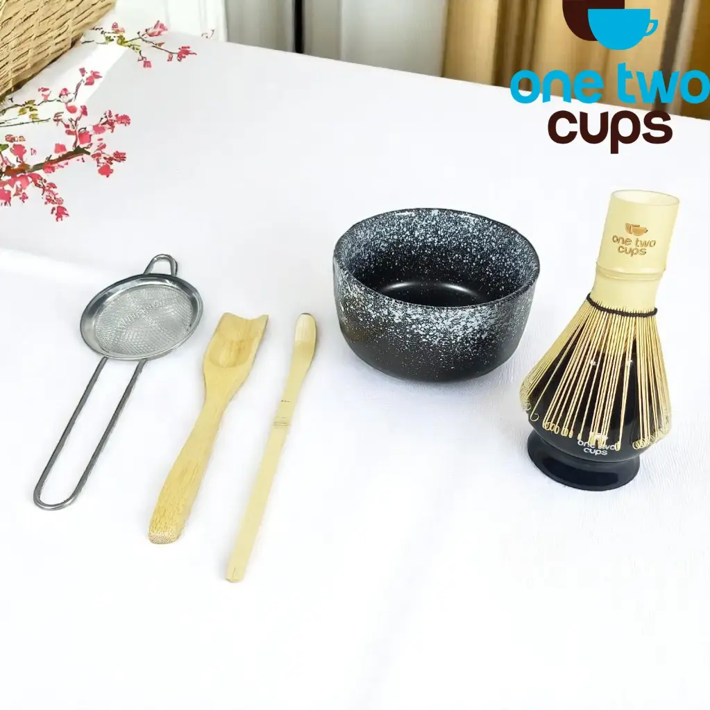 S10 Black Matcha Set 6in1 Chasen Whisk Chawan Chashaku Chakoshi One Two Cups