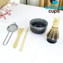 S10 Black Matcha Set 6in1 Chasen Whisk Chawan Chashaku Chakoshi One Two Cups