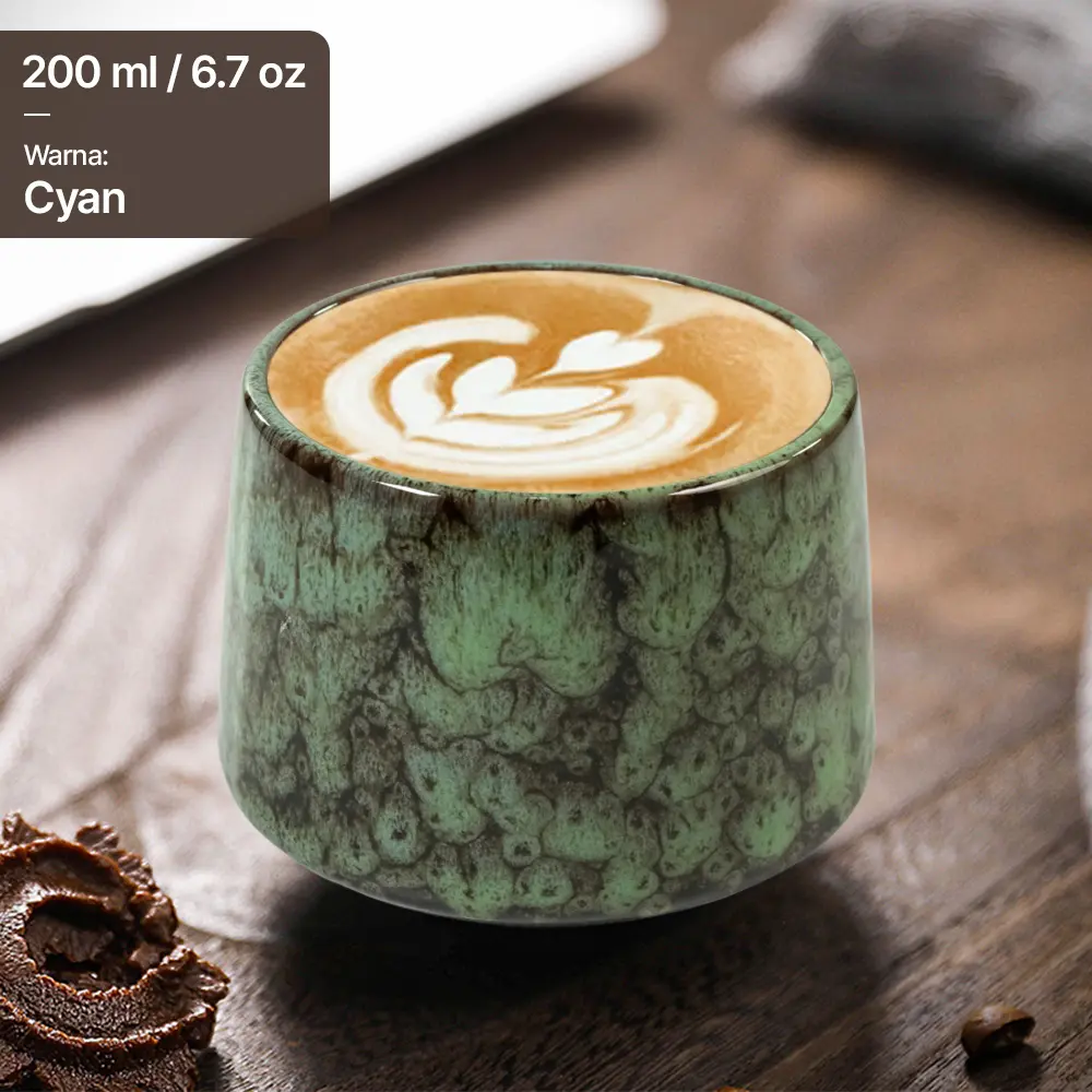 FB014 FLAMBE Cyan Gelas Cafe Keramik Japanese Style