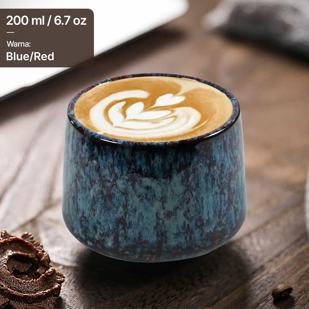 FB014 Blue Red Gelas Cafe Keramik Japanese Style