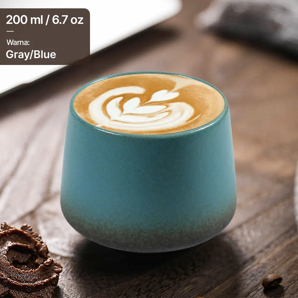 FB014 FLAMBE Gray Blue Gelas Cafe Keramik Japanese Style