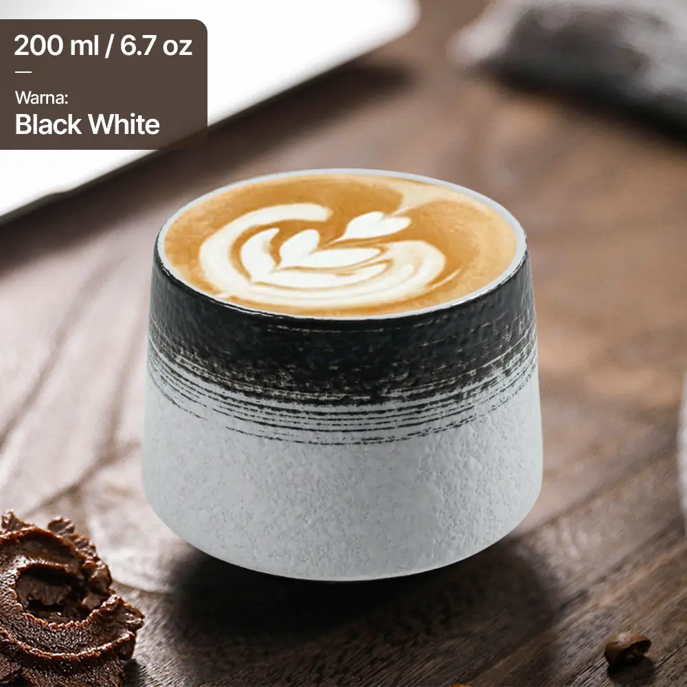 [PCGC009-A] FB014 Black White Gelas Cafe Keramik Japanese Style One Two Cups