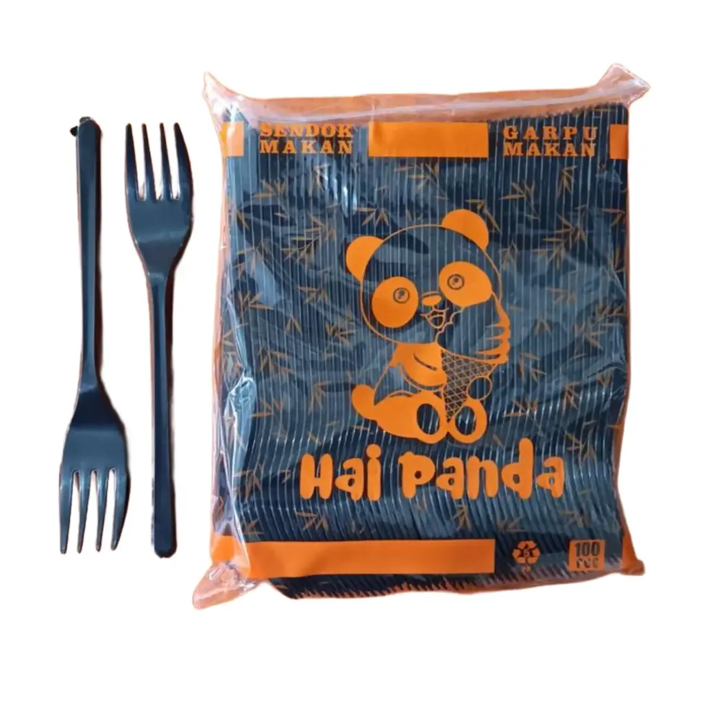 Hi Panda 100 Pcs Garpu Makan Plastik Hitam