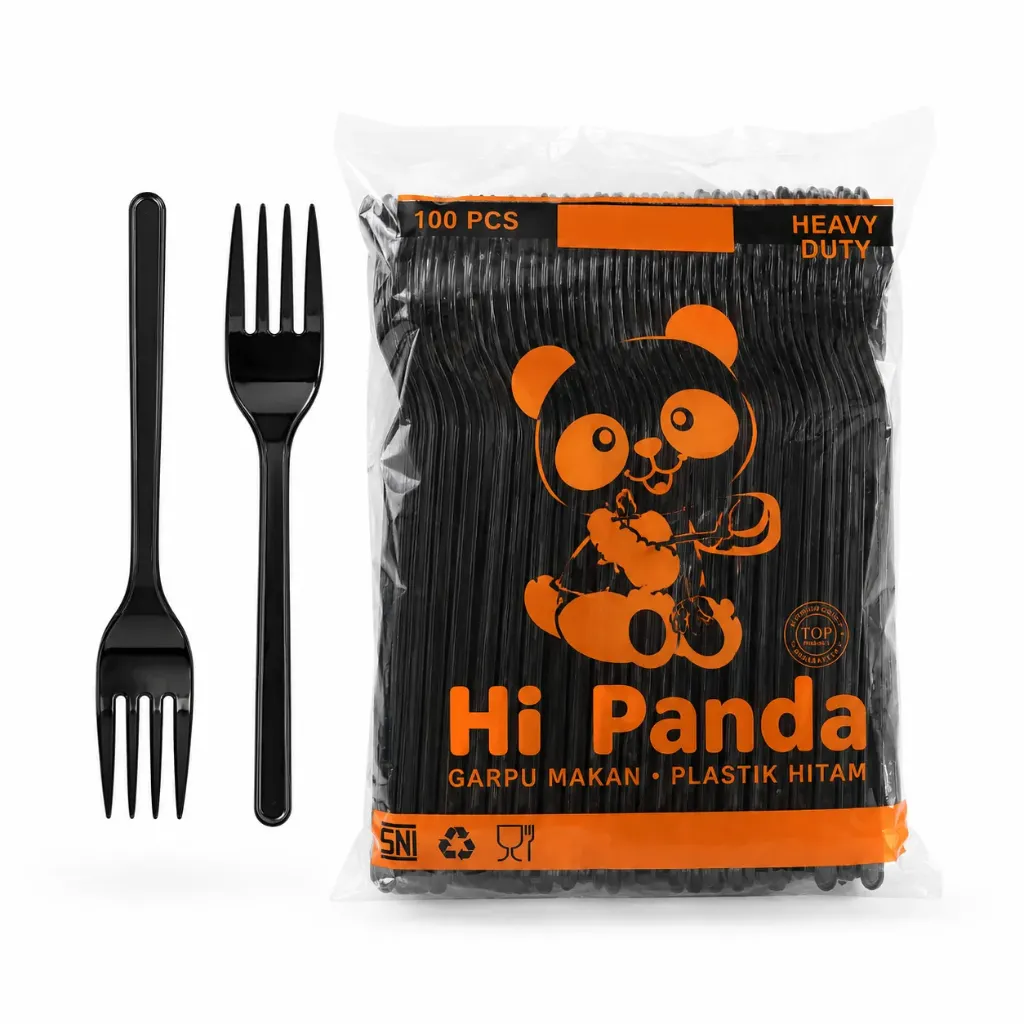 [KAM006] Hi Panda 100 Pcs Garpu Makan Plastik Hitam