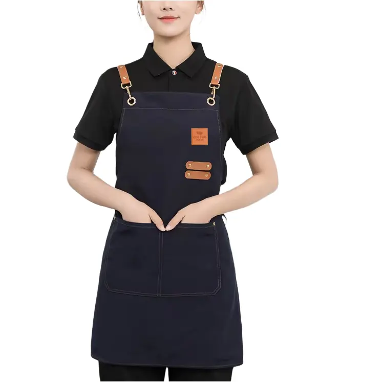 SP01 Celemek Masak Apron Barista Canvas Navy Blue One Two Cups