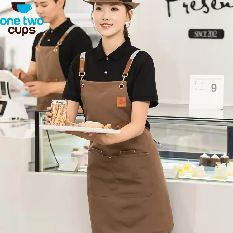 SP01 Celemek Masak Apron Barista Canvas Brown/Coffee One Two Cups
