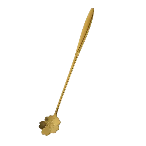 [PCSK004] TC49 Petal Gold Sendok Teh Gagang Panjang Long Handle Tea Spoon Stainless Steel