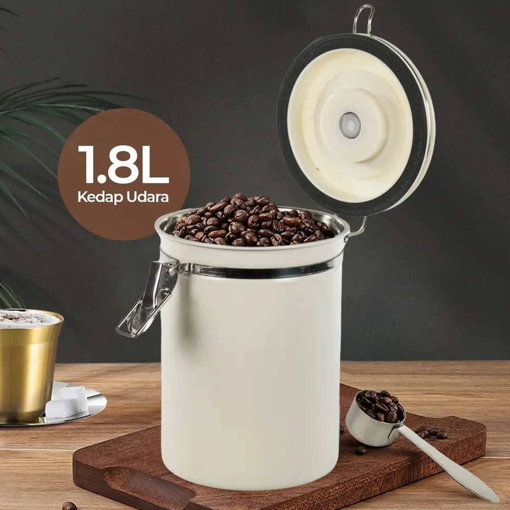 MSS19 White Toples Stainless Storage Jar 1.8L One Two Cups