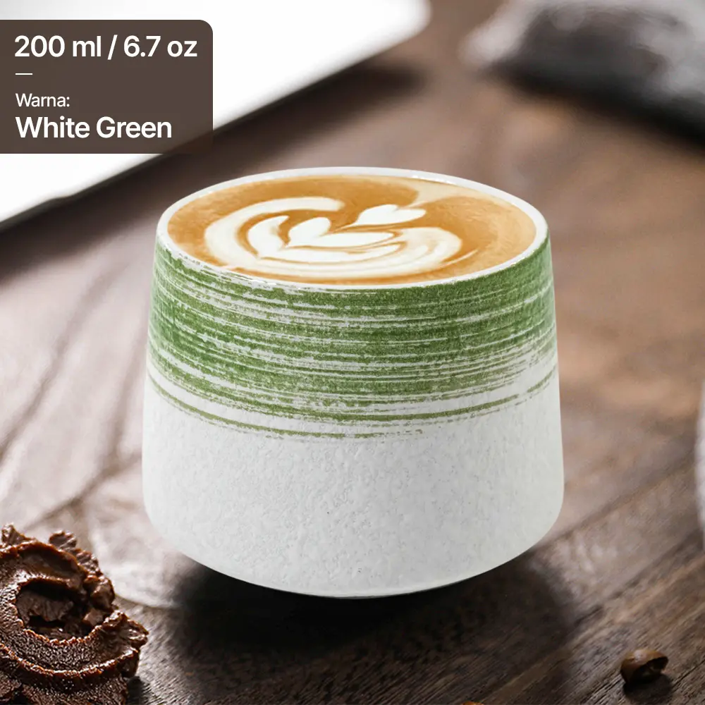 FB014 FLAMBE White Green Gelas Cafe Keramik Japanese Style