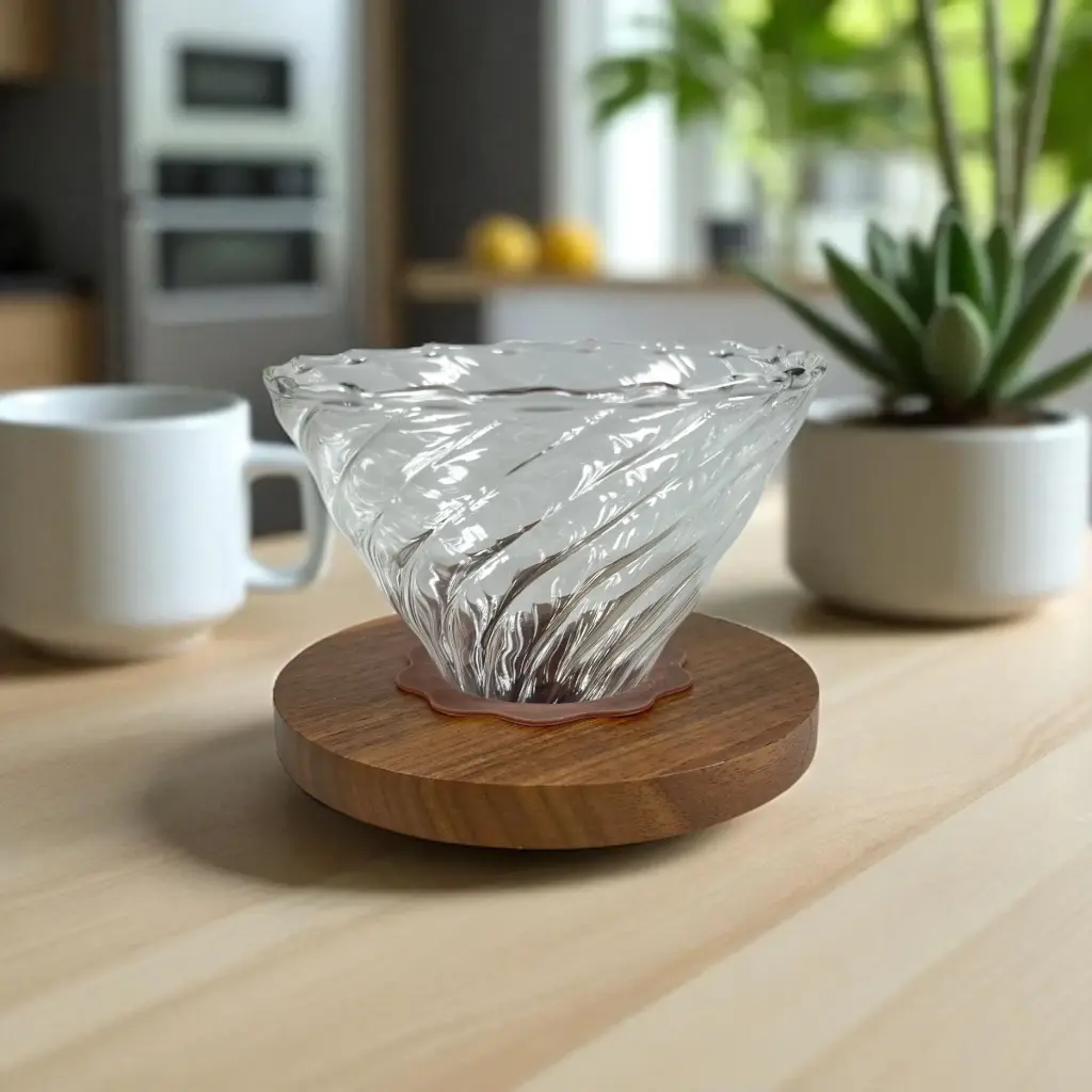 [PKDV028] VD10WS Transparent Dripper Diagonal Pattern Walnut Tray 1-4 Cups One Two Cups